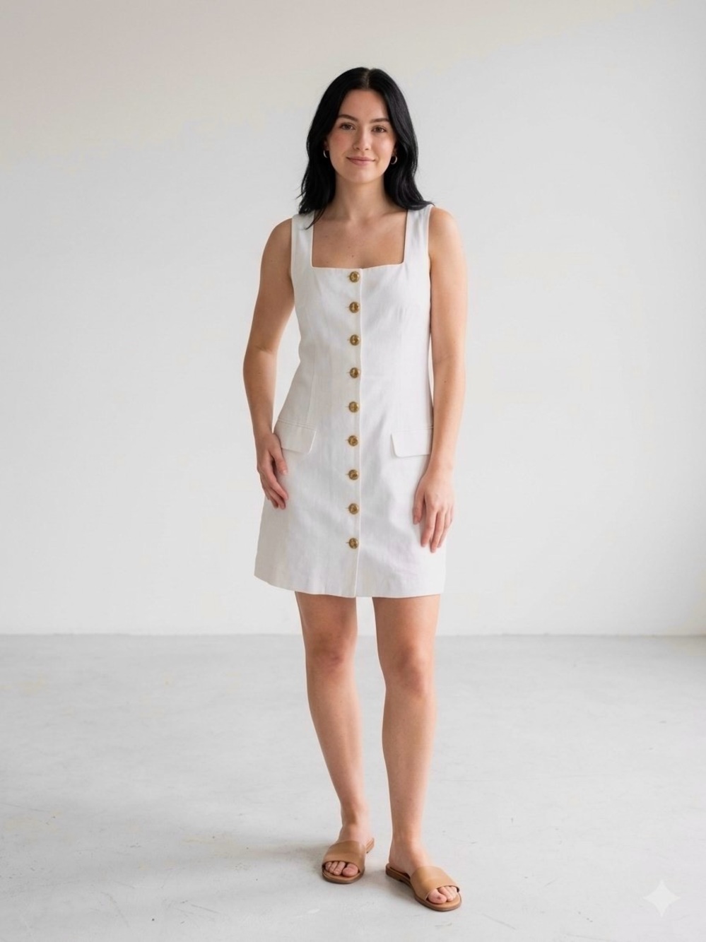 $550 Rag & Bone Gold Button Linen Coat Sheath Midi Dress Size 4-6
